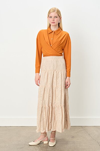 Nihan Beli Lastikli Brode Çingene Pamuk Etek Taş