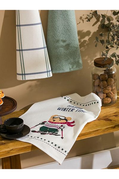 LC Waikiki Lcw Home Ecru Printed Drying Cloth 3-Piece 40X50 cm