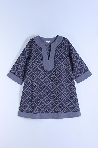 By Mare Style Deep V-Neck Navy Blue Tunic Dress