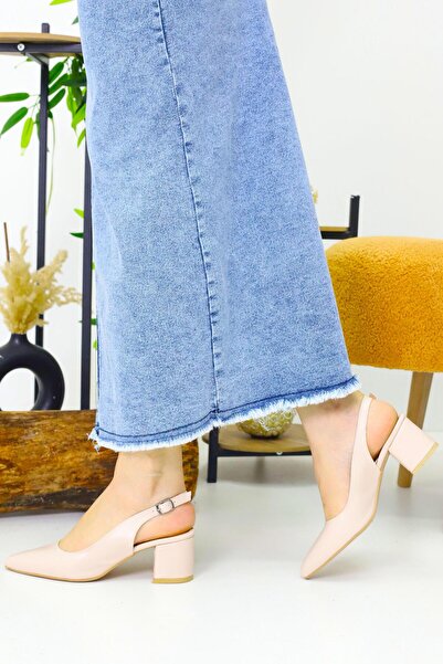 Nubbock Kadın Bej Arkası Açık 5 cm Günlük Topuklu Ayakkabı NK3066