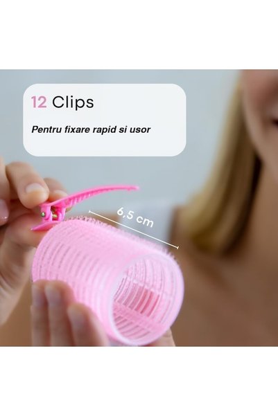 DELPI Set 12 bigudiuri cu velcro - roz