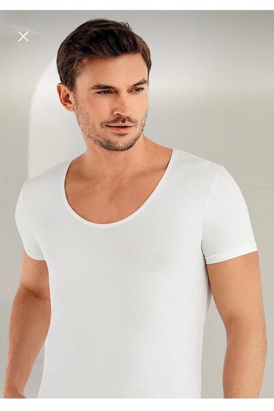 Şahinler *****Shahinler'6 Pack Men's White Lycra Deep Crew Neck Undershirt Undershirt