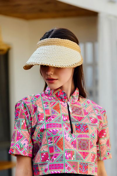 Remsa Mayo Zigzag Piping Visor Straw Hat Sunscreen Visor Rş-2104 Beige