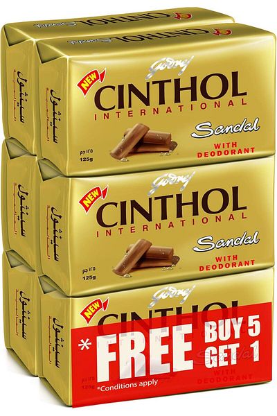 Godrej Cinthol Sandalwood Bath Soap - 99.9% Germ Protection, 125g (Pack of 6)