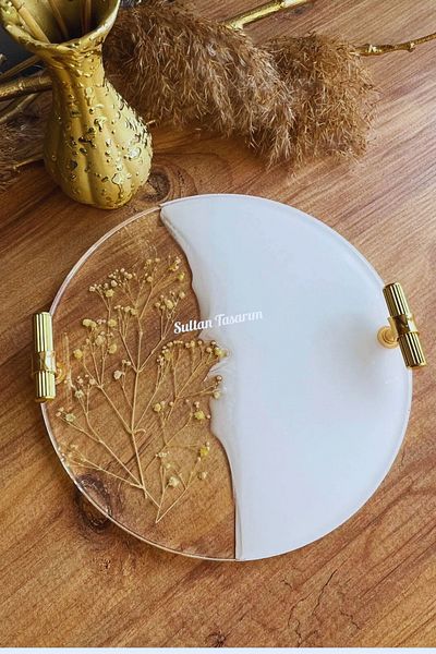 Sultan Tasarım Two-Person Real Dried Flower Epoxy Tray -24 cm