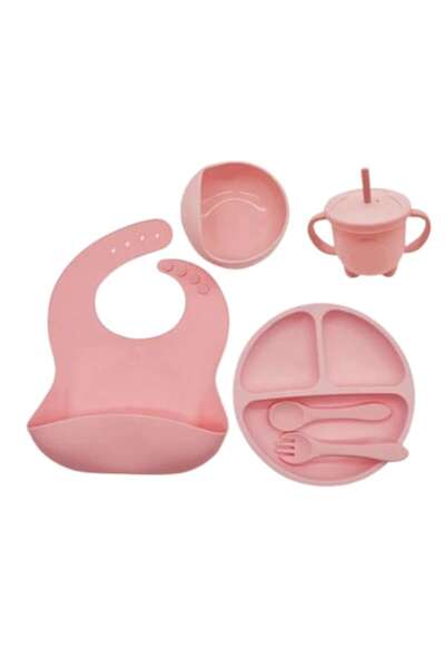 OEM Set Hranire si Diversificare Bebelusi din Silicon BPA Free 6 Piese, Roz
