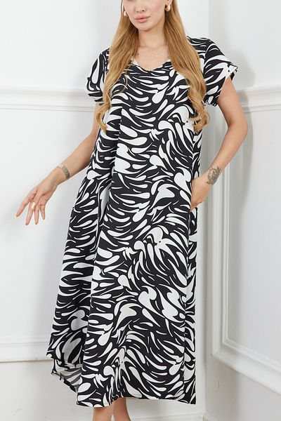 DPARİS Viscose Patterned V-Neck Casual Dress
