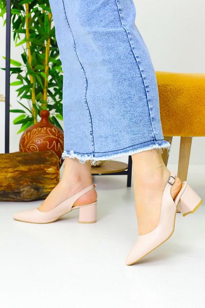 Weynes Women's Beige Open Back 5 cm Daily Heeled Shoes Wsb3066