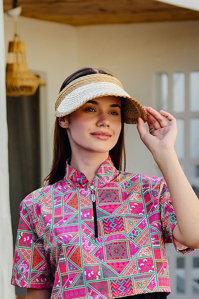 Remsa Mayo Zigzag Piping Visor Straw Hat Sunscreen Visor Rş-2104 Beige
