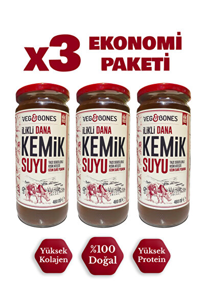 Veg&Bones İlikli Dana Kemik Suyu Yüksek Kolajen Ve Protein Deposu 480 ml X 3 Adet