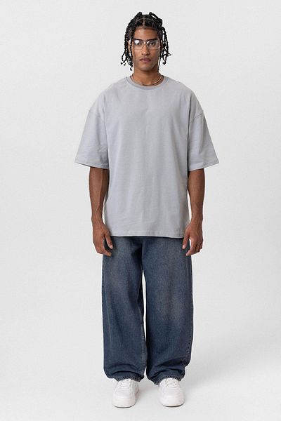 VAMOSCLO Basic Oversize Crew Neck T-Shirt Gray