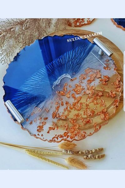 Sultan Tasarım Two-Person Real Dried Flower Epoxy Tray -24 cm