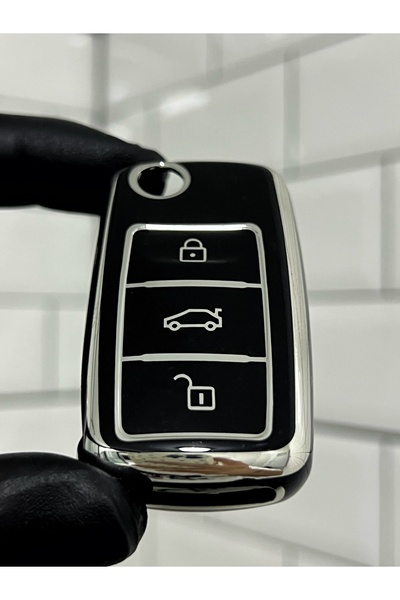 BARKAS ELEKTRONİK Seat Leon Ibiza Toledo Cordoba Altea Alhambra Sustalı Nano Anahtar Kılıfı Siyah Gümüş