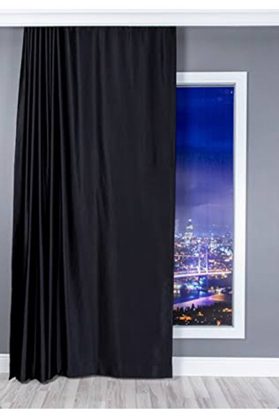 CY HOME Siyah Blackout Güneş Işığı Geçirmeyen Perde-Fon Perde Tek Kanat (PİLE...
