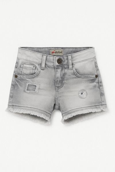 Magu Girl's Gray Washed Ripped Detailed Denim Shorts - Tasseled Long Summer Denim