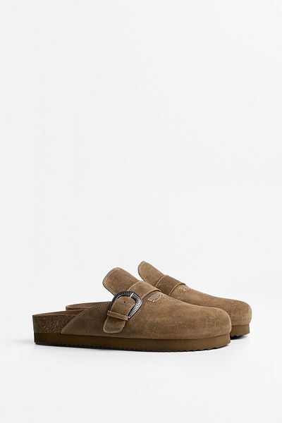 Bershka Embroidered clogs with buckle