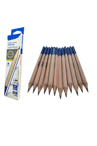 OEM Set 12 creioane din lemn, cu mina HB de 2.2mm din grafit, model USPIRE C002-HB, 17.5cm, in cutie