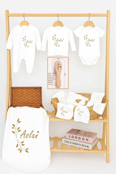 Sitilin Baby Boy 100% Cotton Organic Name Printed Newborn Hospital Release Brush Newborn Baby Gift