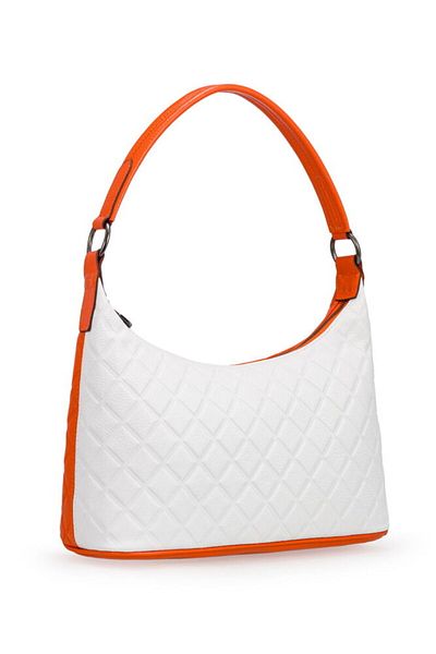 Bilik Deri Quilted Orange-White Women's Shoulder Bag Blm 8107