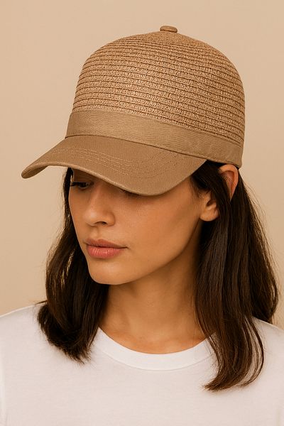 CosmoOutlet Women's Beige Straw Detailed Adjustable Sports Summer Beach Hat