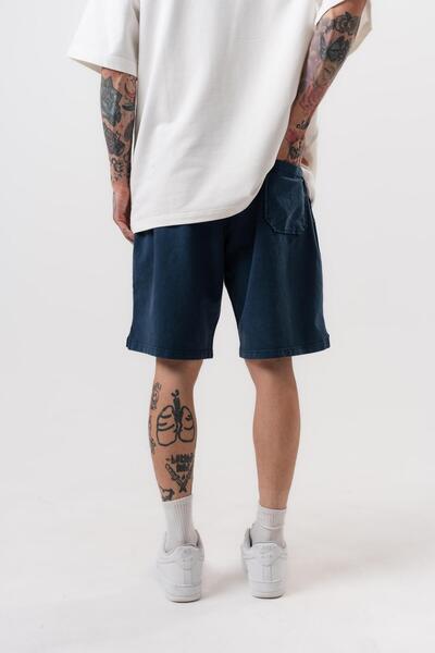 Respire Men's Front Embroidery Detailed Waist Elastic Shorts Navy Blue