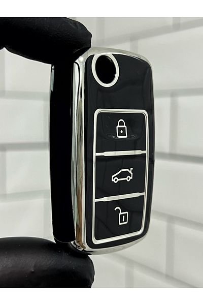 BARKAS ELEKTRONİK Volkswagen Passat Jetta Golf Polo Caddy Scirocco Transporter Tiguan Key Case Cover Black Silver