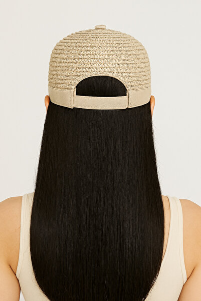 CosmoOutlet Women's Cream Straw Detailed Adjustable Sports Summer Beach Hat