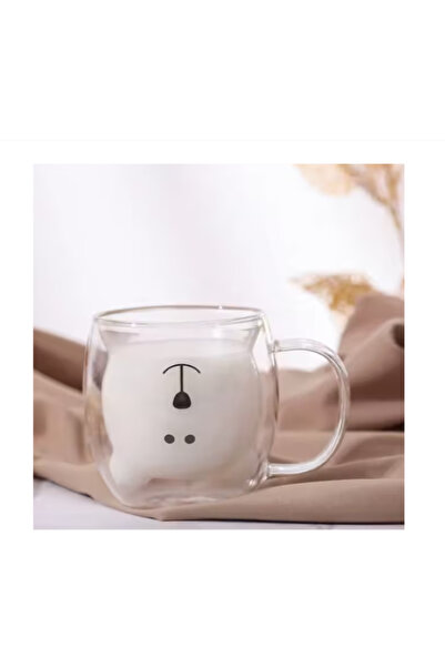 LDA Cana transparenta ursulet ceai, cafea, bauturi calde/reci, perete dublu,cap.250 ml, dim. 6x8.5x9.5cm