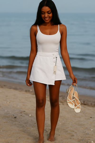 Rute butik Düğme detaylı denim şort etek