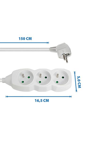 ESPERANZA Prelungitor cu 3 prize și cablu de 1,5 m, 250V, 16A, sarcină maximă 3680W, ES-96151, alb