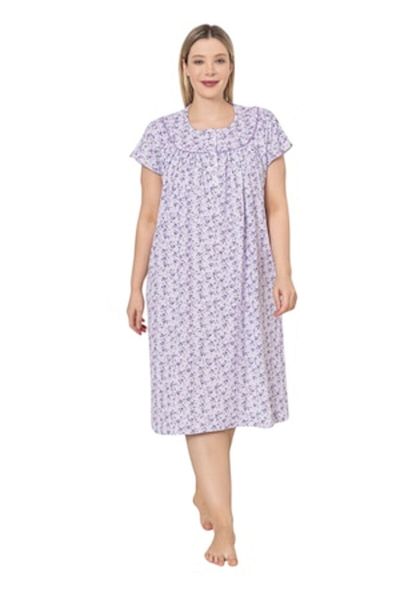berfin Camasa de noapte, imprimeu floral, maneca scurta, Mov, L