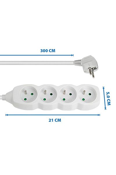 ESPERANZA Extension cord with 4 sockets and 3m cable, 250V, 16A, maximum load 3680W, ES-96160, white