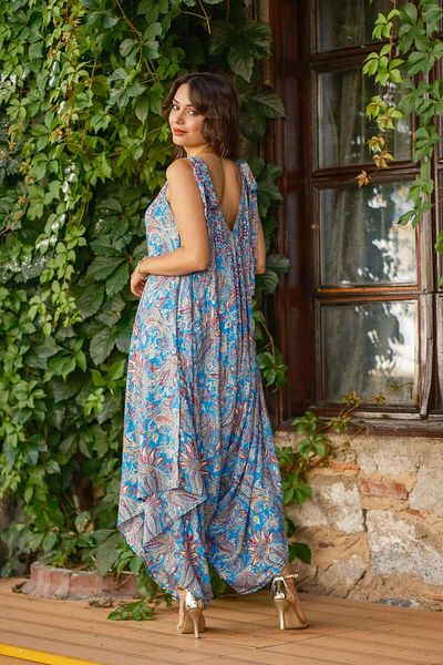 Miss Boheme Blue Color Halter Neck Open Back Silk Jumpsuit