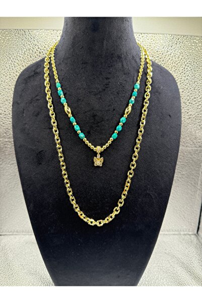 FASHİON JEWELRY Zerra Bella İkili Firuze Taşlı Gold Model