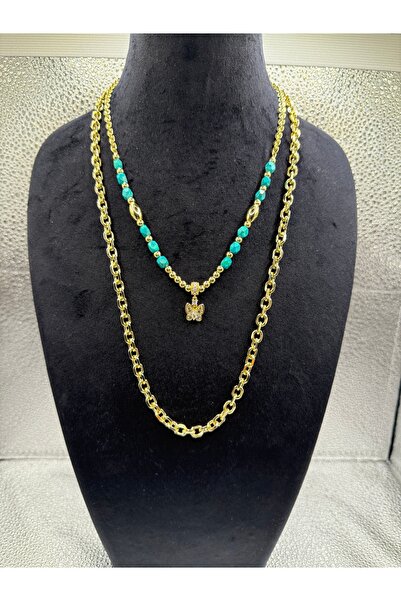 FASHİON JEWELRY Zerra Bella İkili Firuze Taşlı Gold Model