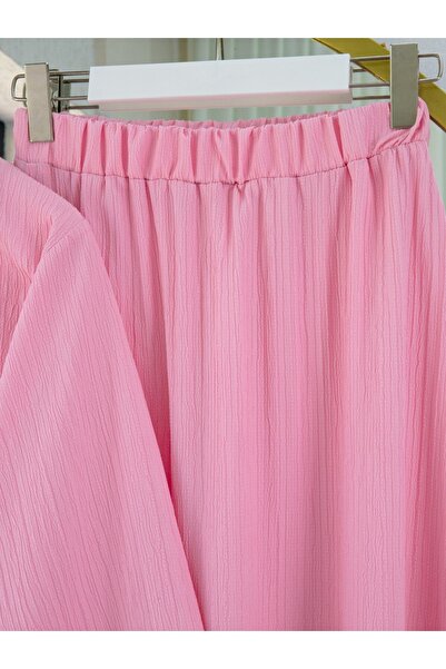Modamorfo Crinkle Suit with Tie Front Skirt - Pink