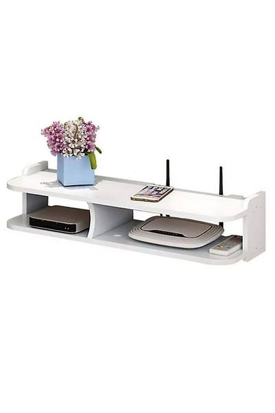 FOXMAG24 Suport pentru router și accesorii, 50×20 cm, 2 compartimente, montare pe perete, PVC, finisaj mat, alb