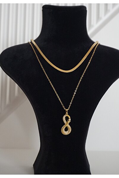 Finesa Jewelry الصلب، حجر الزركون، تفاصيل ثعبان إنفينيتي، قلادة مزدوجة