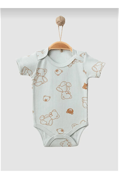 Nayinom Teddy Bear Printed Short Sleeve 100% Cotton Set of 3 Baby Unisex Bodysuit