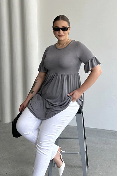 Stil Diva Plus Size Sleeve Detailed Elastic Waist Pleated Tunic T-Shirt T43