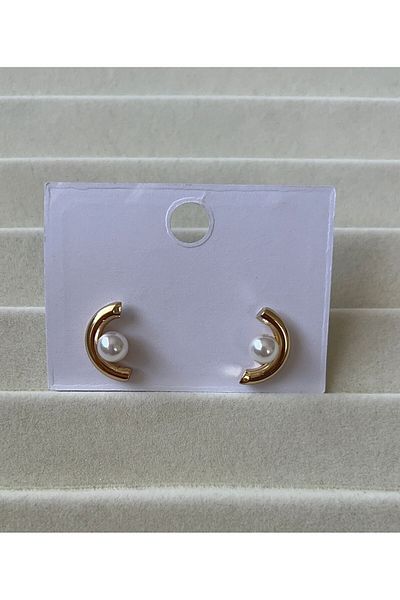 Goche Gold Color Minimalist Crescent Earrings with Pearl Detail - Stylish and Elegant