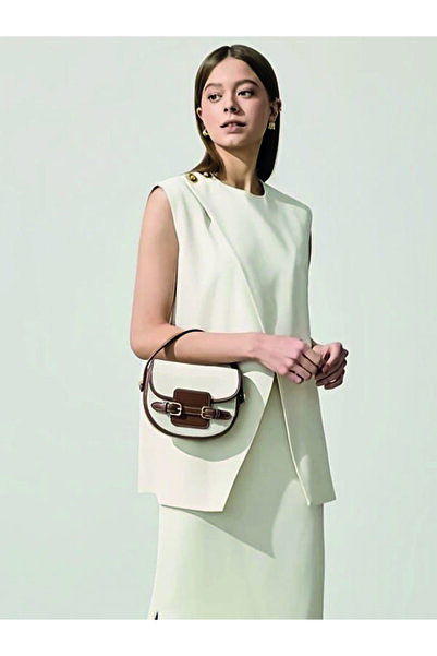 ÇANTA Ayarlanabilir Askılı Manyetik Kapama Patchwork Crossbody Kahverengi Kadın Hasır Omuz Çantası