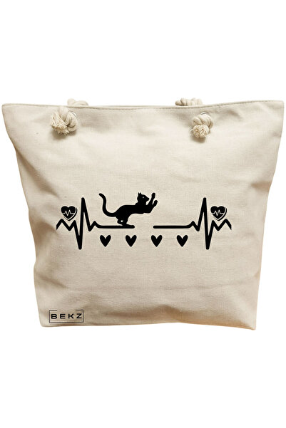 BEKZ Τσάντα Θαλάσσης, μοντέλο Cat Love 2, 40x51 cm, Κρεμ, BEKZ®