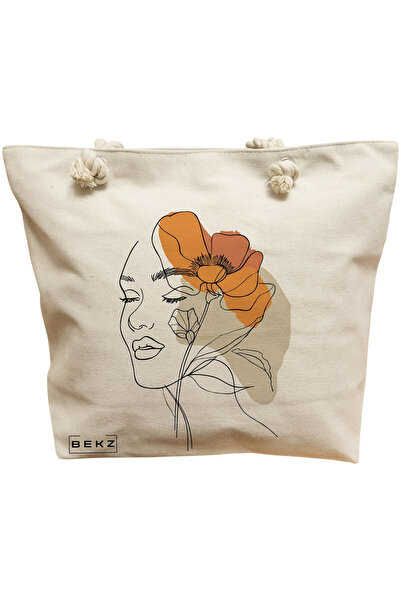 BEKZ Τσάντα Θαλάσσης, Flower Lady 12, 40x51 εκ., Κρεμ, BEKZ®