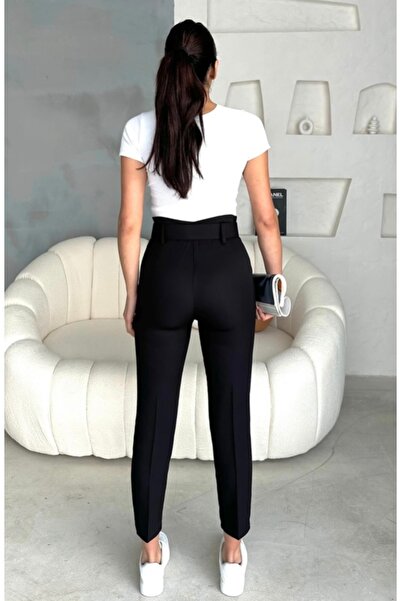 ÇTN GYM Kadın Yüksek Bel Kemerli Kumaş Pantalon