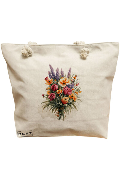 BEKZ Beach Tote Bag, Flower Bouquet 2 model, 40x51 cm, Cream, BEKZ®