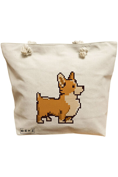 BEKZ Beach Tote Bag, 8bit Doggo model, 40x51 cm, Cream, BEKZ®