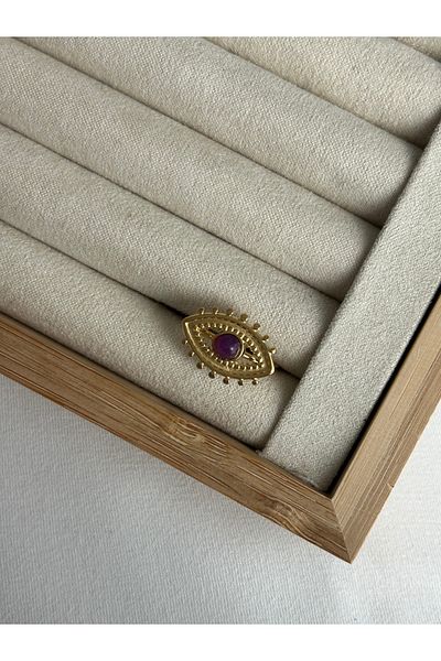 ringbox Steel Tarnish-Free Purple Stone Eye Ring