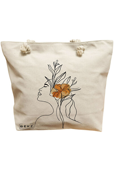 BEKZ Τσάντα Θαλάσσης, Flower Lady 9, 40x51 εκ., Κρεμ, BEKZ®