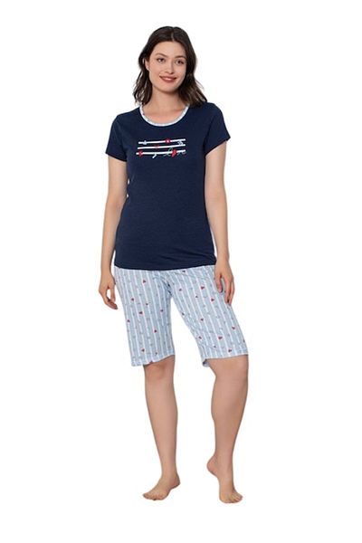 berfin Set pijamale pentru femei - bluză cu mânecă scurtă și pantaloni scurți, bleumarin deschis, mărimea S